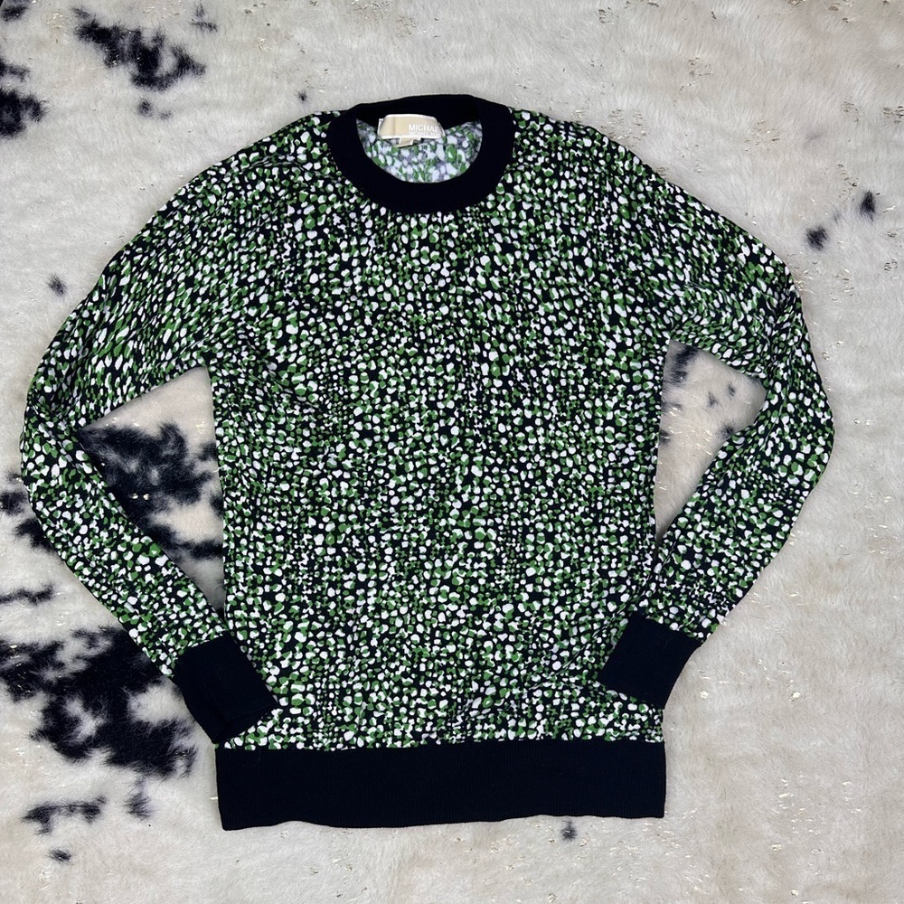 Michael Kors Women’s Black and Green Print Stretch Knit Sweater Size Small